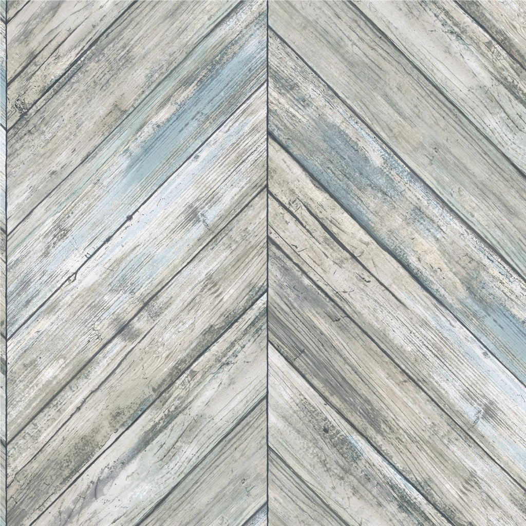 RoomMates Herringbone Wood Boards Peel & Stick blue/tan Wallpaper