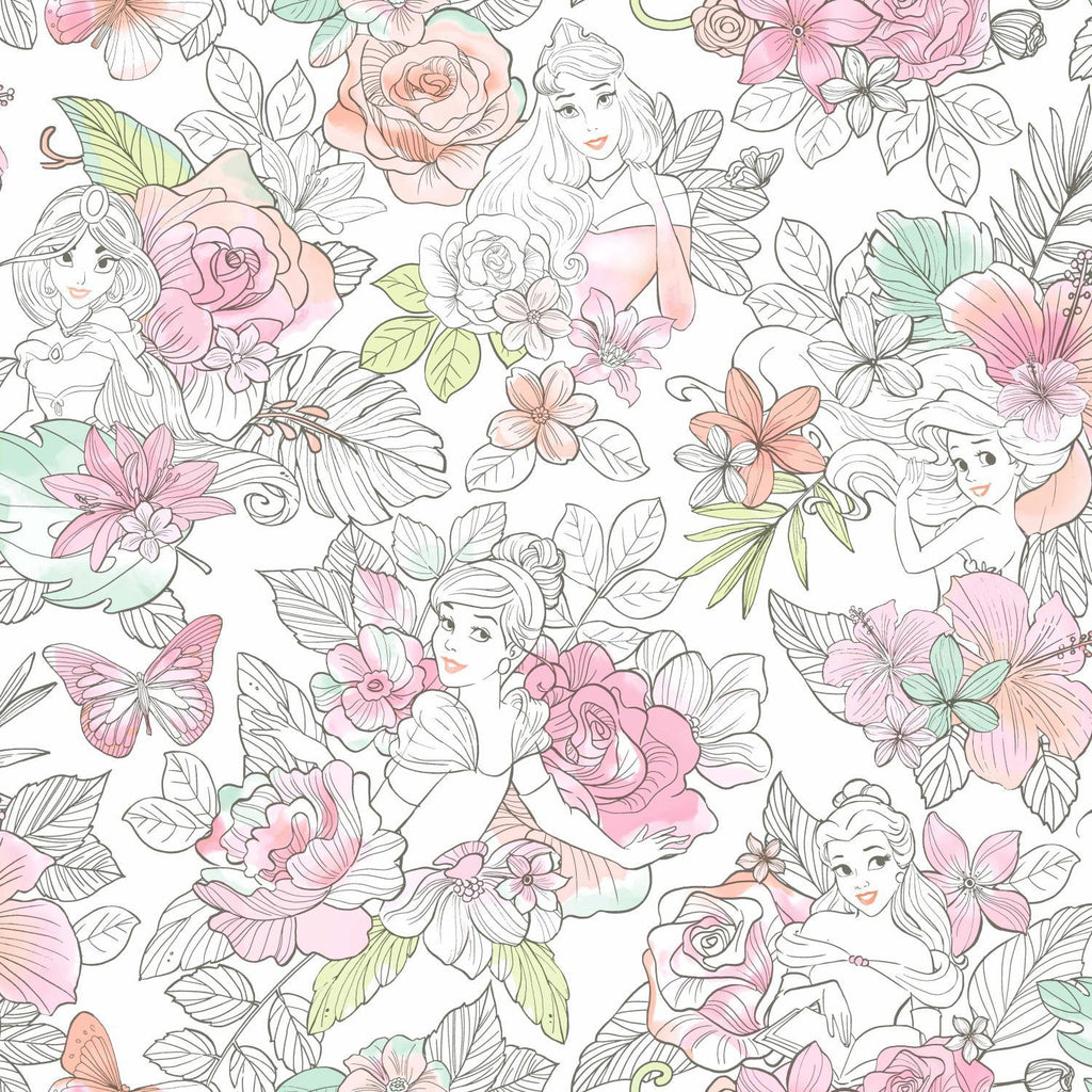 RoomMates Disney Princess Royal Floral Peel & Stick pink Wallpaper