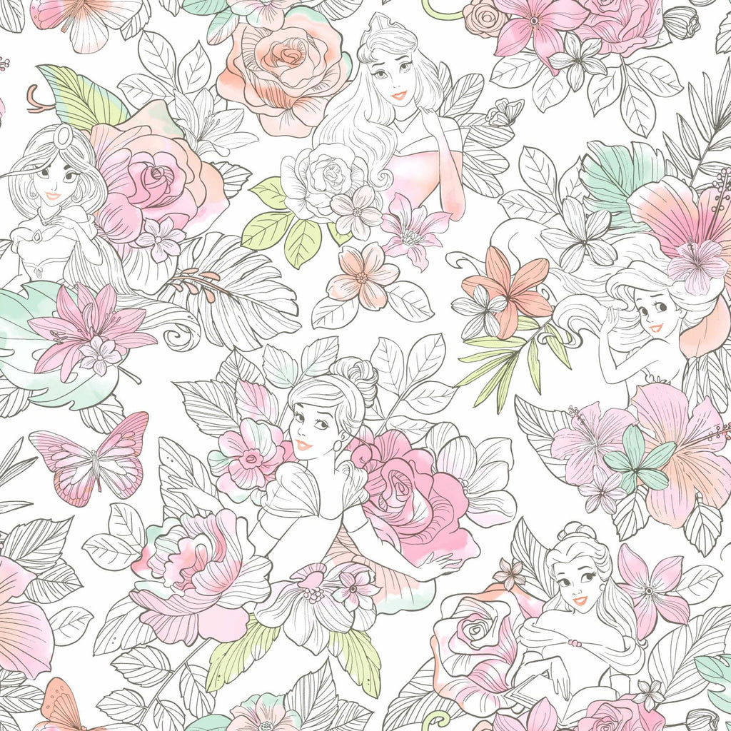 RoomMates Disney Princess Royal Floral Peel & Stick pink/green Wallpaper
