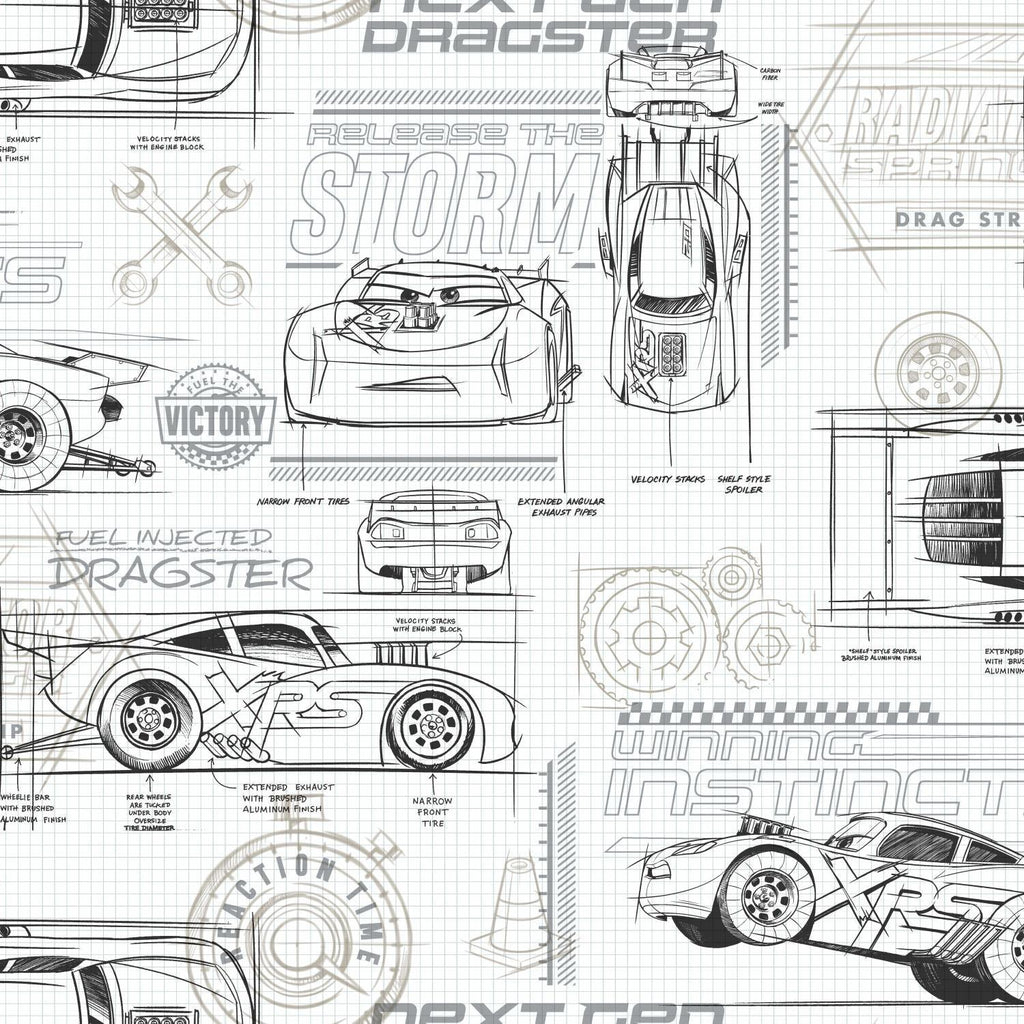 RoomMates Disney And Pixar Cars Schematic Peel & Stick Peel & Stick gray Wallpaper