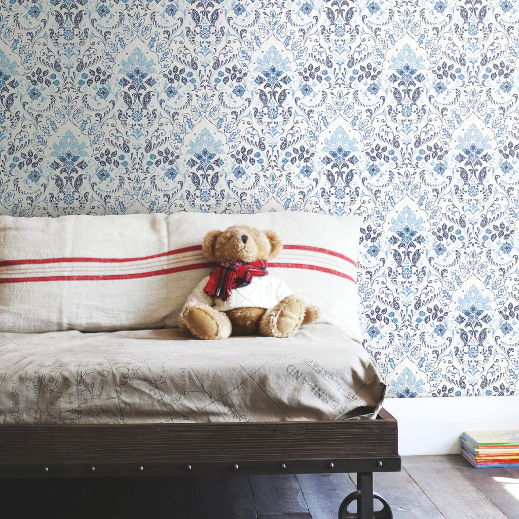 RoomMates Persian Damask Peel & Stick blue Wallpaper