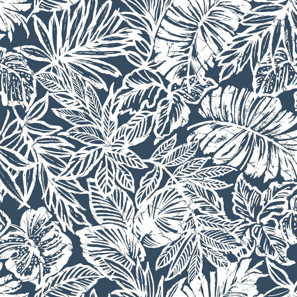 RoomMates Batik Tropical Leaf Peel & Stick blue Wallpaper