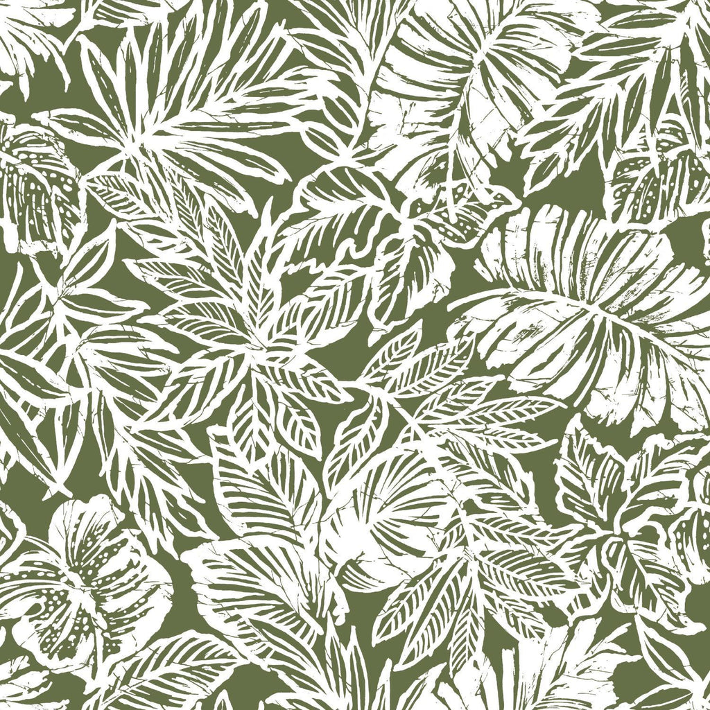 RoomMates Batik Tropical Leaf Peel & Stick green Wallpaper