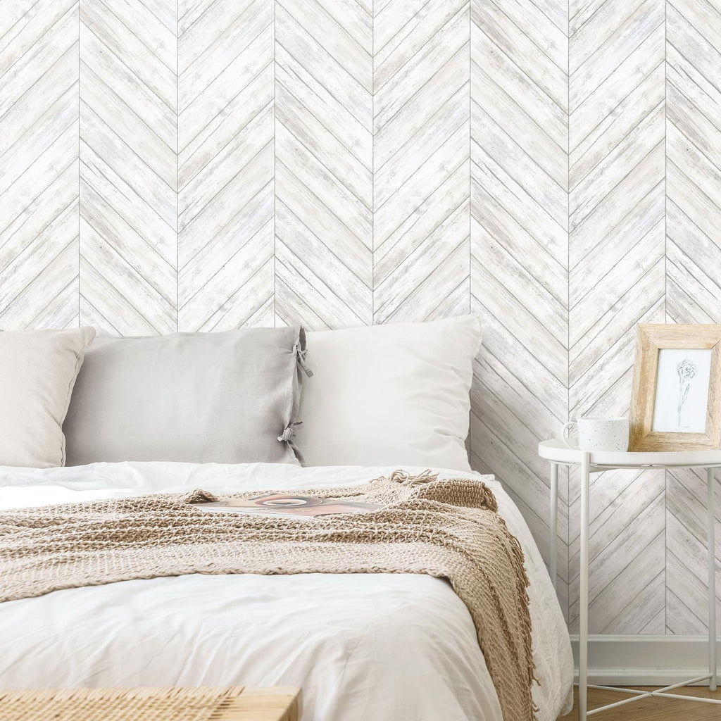 RoomMates Herringbone Wood Boards Peel & Stick white/tan Wallpaper