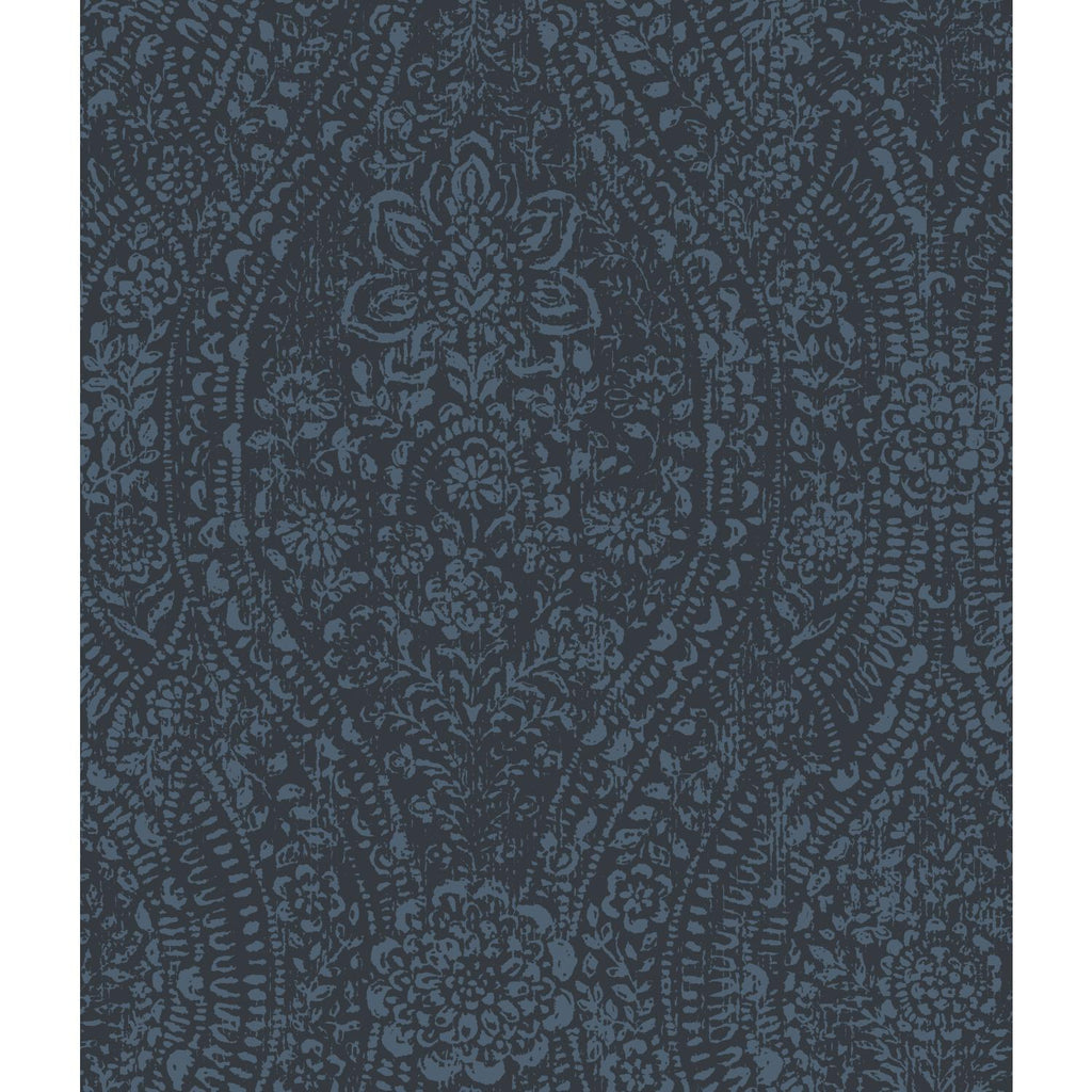 RoomMates Ornate Ogee Peel & Stick blue/black Wallpaper