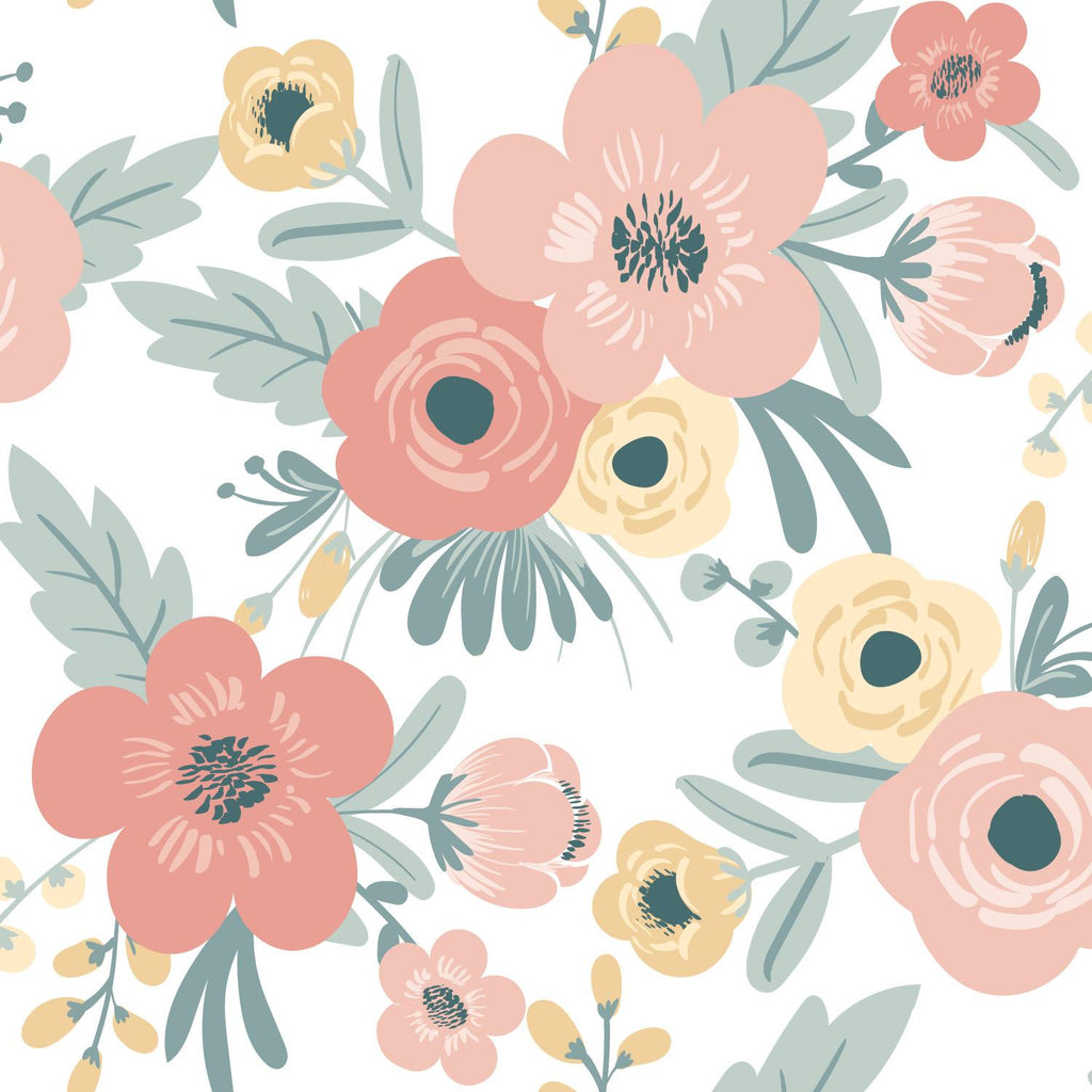 RoomMates Poppy Floral Peel & Stick white/pink Wallpaper
