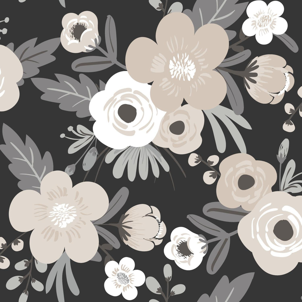 RoomMates Poppy Floral Peel & Stick black/white Wallpaper