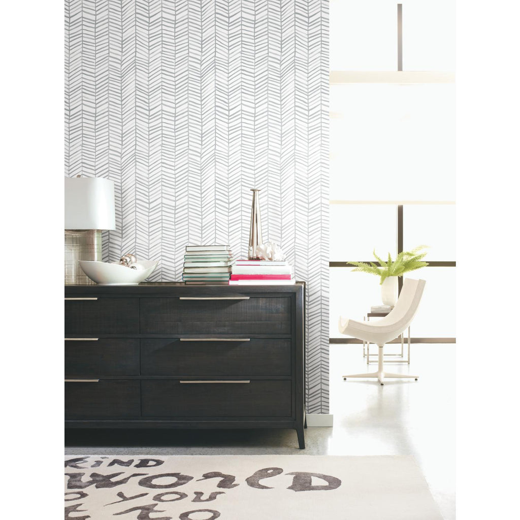 RoomMates Cat Coquillette Herringbone Peel & Stick gray/white Wallpaper