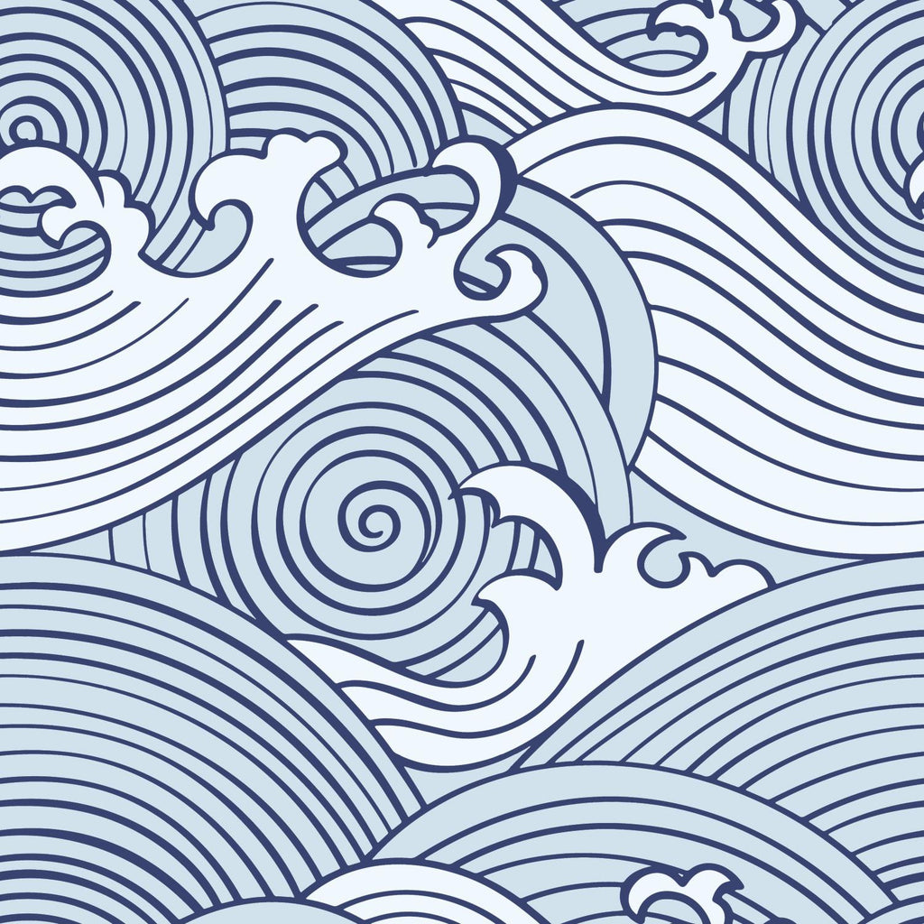 RoomMates Asian Waves Peel & Stick blue/white Wallpaper