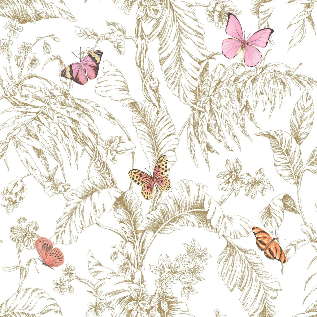 RoomMates Butterfly Sketch Peel & Stick pink/gold Wallpaper
