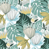 Roommates Retro Tropical Leaves Peel And Stick Teal Wallpaper