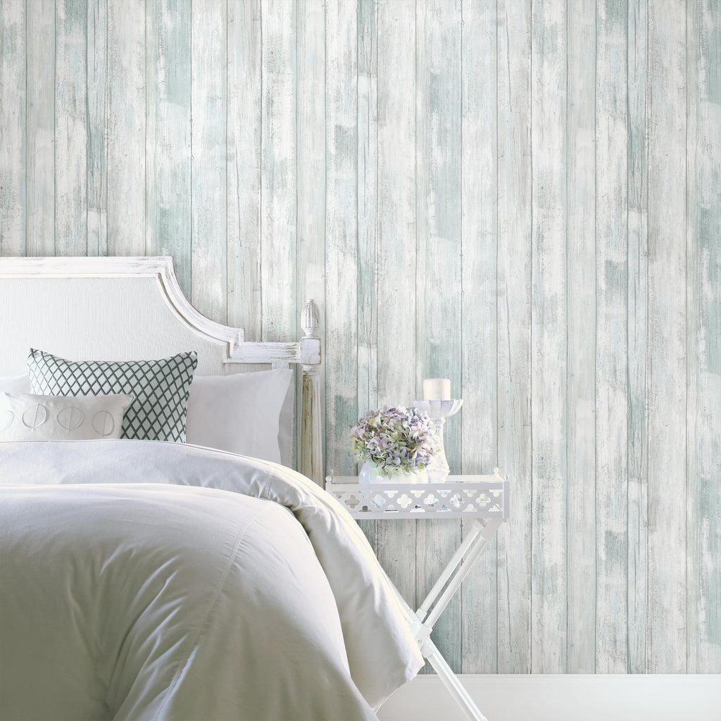 RoomMates Weathered Planks Peel & Stick blue/grey Wallpaper