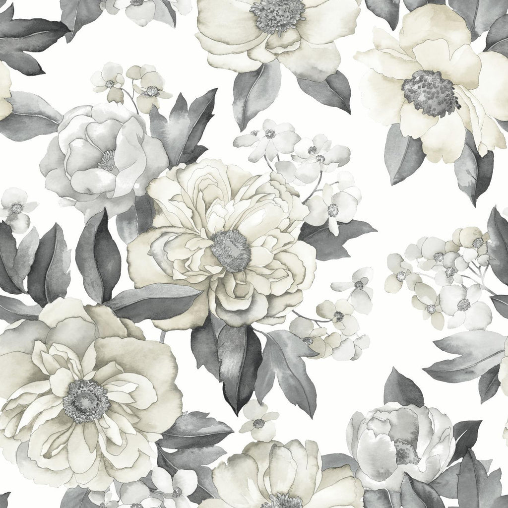 RoomMates Watercolor Floral Bouquet Peel & Stick grey Wallpaper