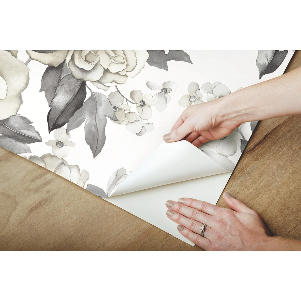 RoomMates Watercolor Floral Bouquet Peel & Stick grey/taupe Wallpaper