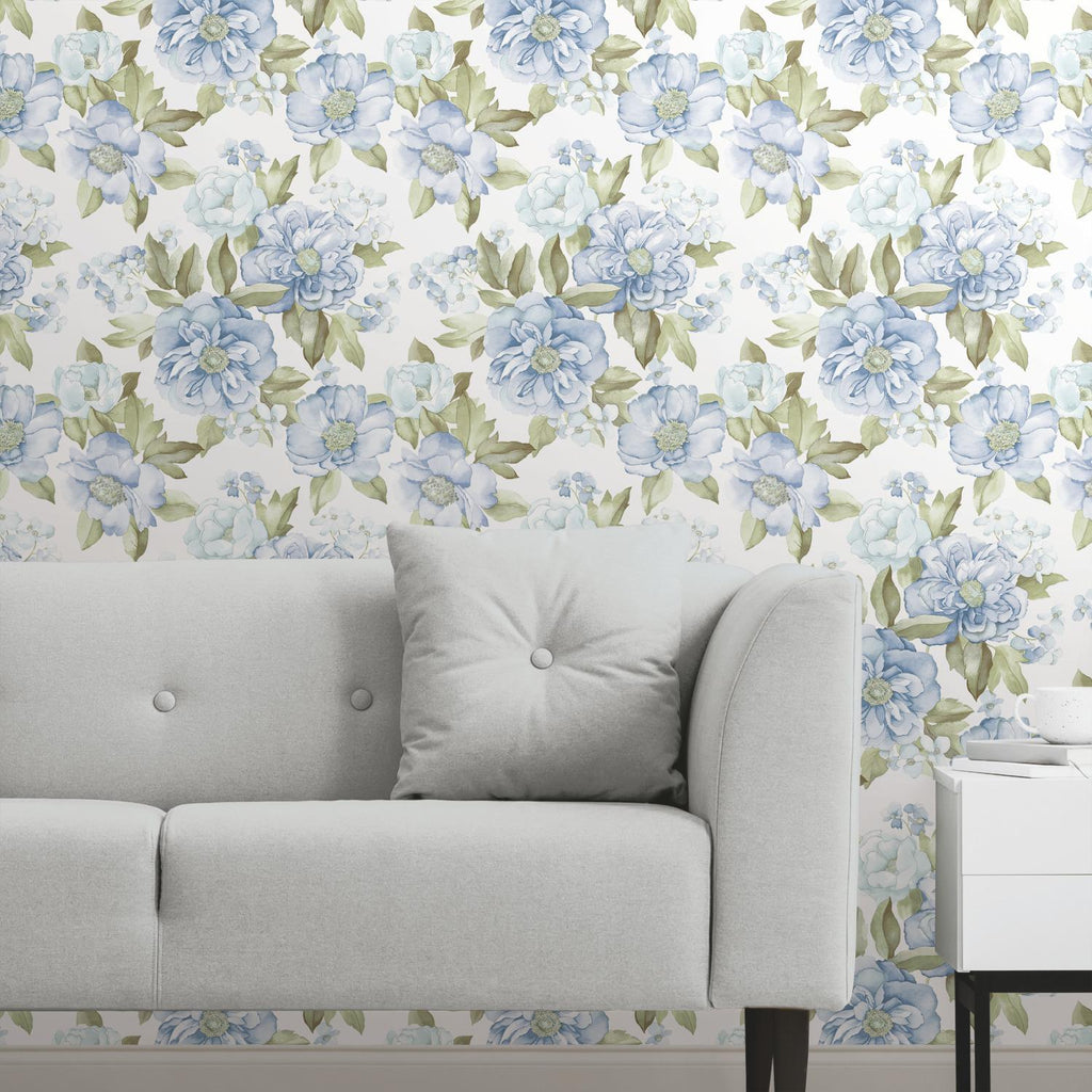 RoomMates Watercolor Floral Bouquet Peel & Stick blue/indigo Wallpaper