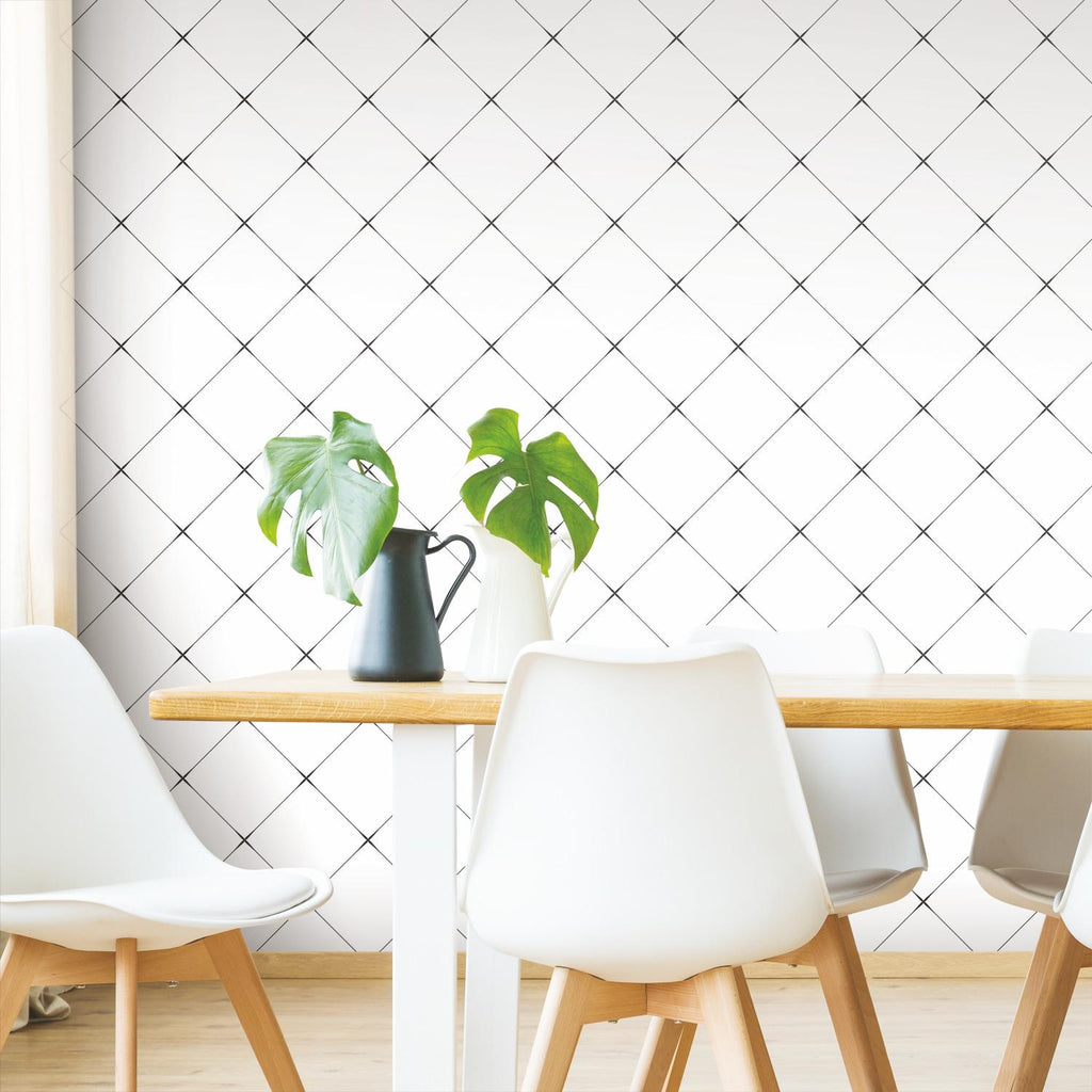 RoomMates Diamond Tile Geo Peel & Stick black/white Wallpaper