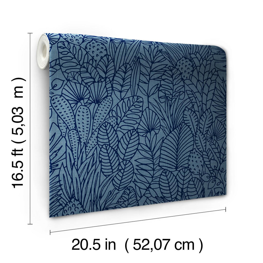 RoomMates Tropical Leaves Sketch Peel & Stick blue/navy Wallpaper