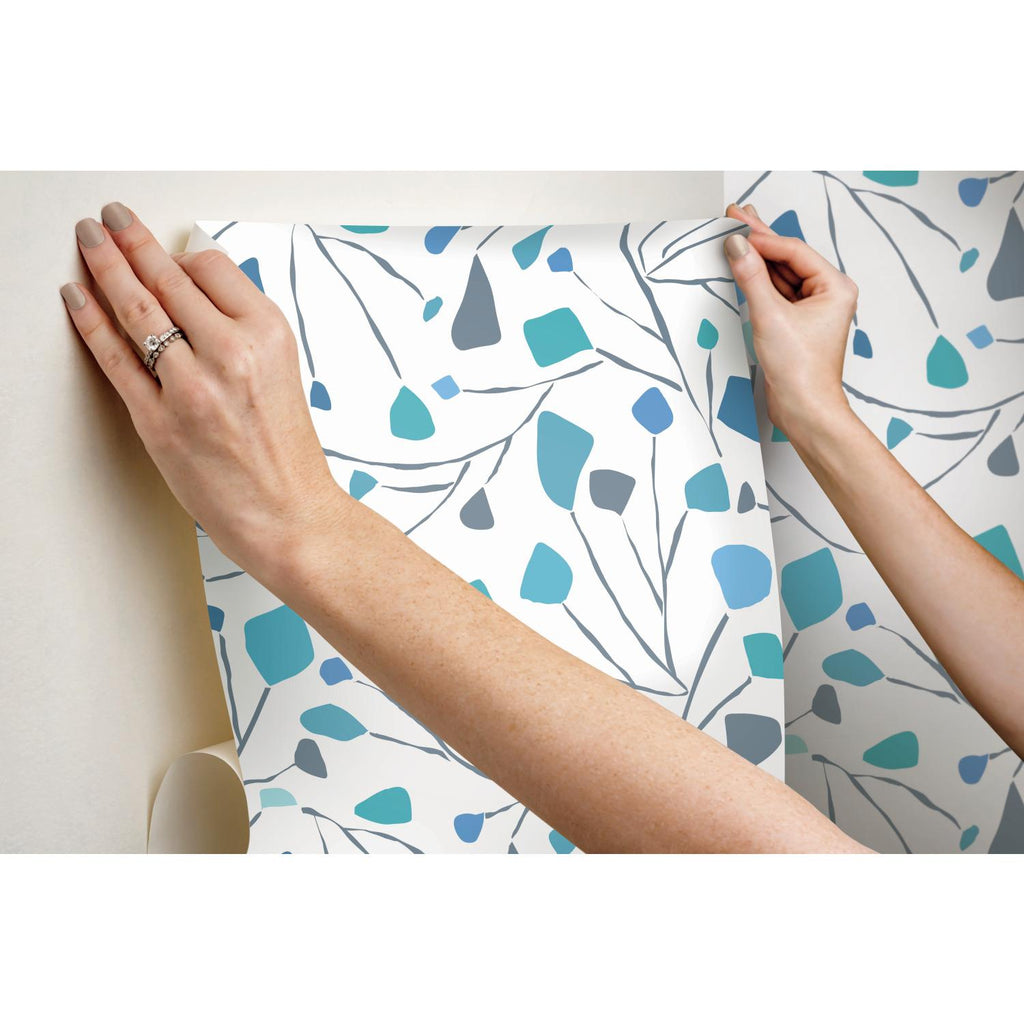RoomMates Terrazzo Branch Peel & Stick blue/white Wallpaper