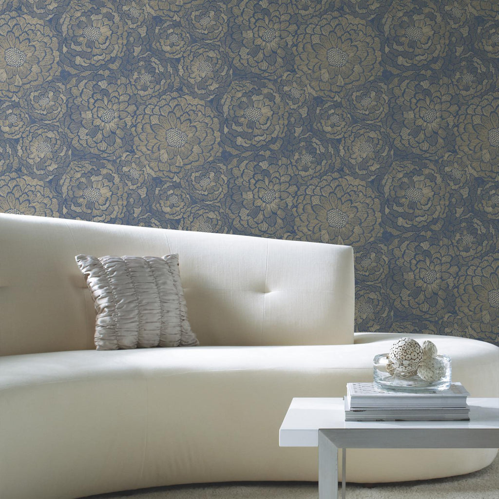 RoomMates Zen Dahlia Peel & Stick blue/taupe Wallpaper