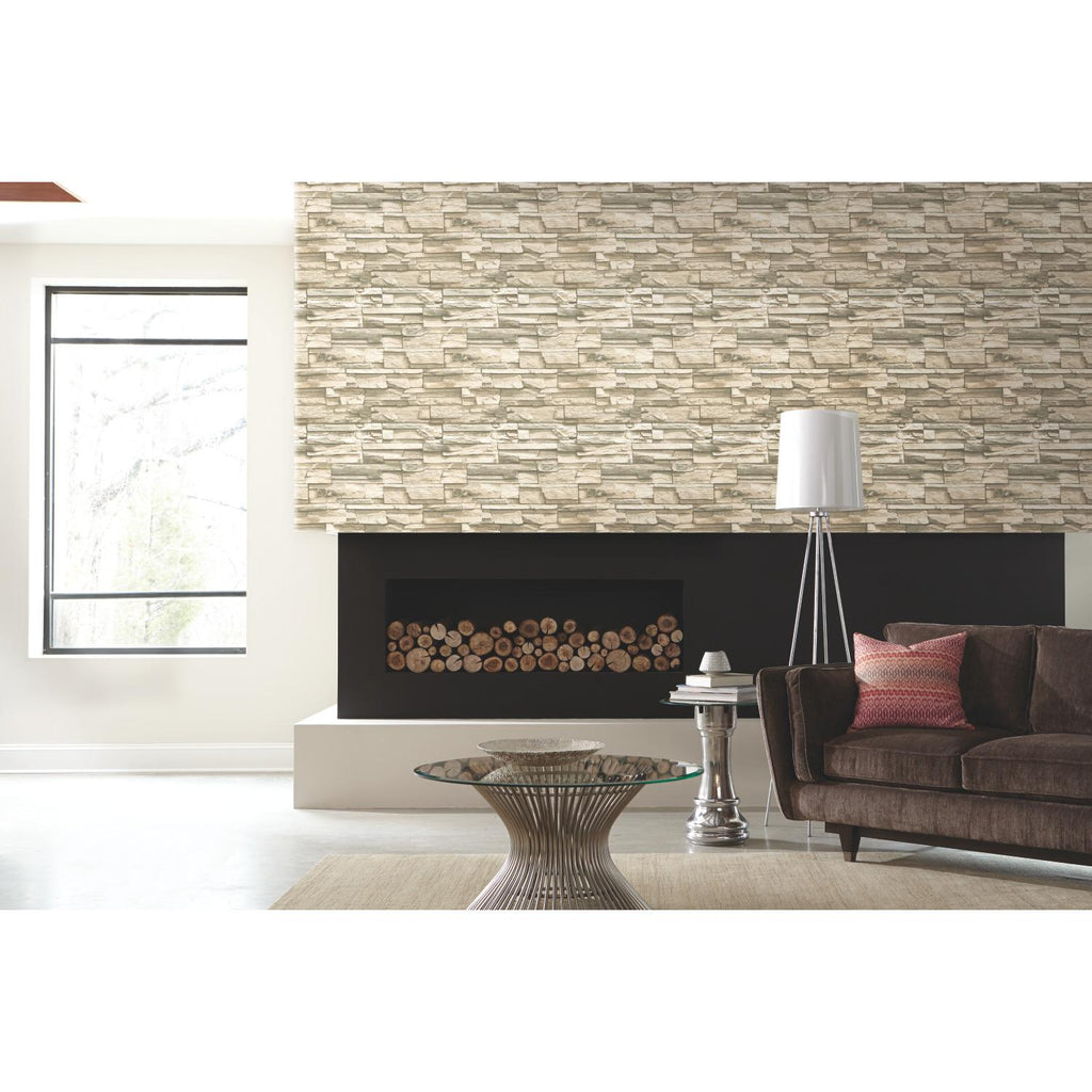 RoomMates Natural Stacked Stone Peel & Stick gray Wallpaper