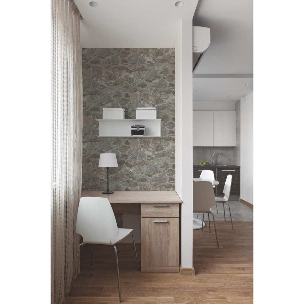 RoomMates Weathered Stone Peel & Stick gray/almond Wallpaper