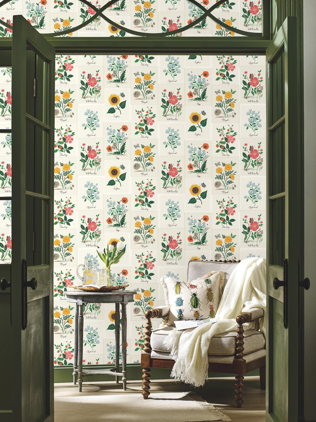 Rifle Paper Co. Botanical Prints White/Pink Wallpaper