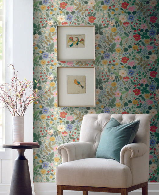 Rifle Paper Co. Strawberry Fields Green/Pink Wallpaper