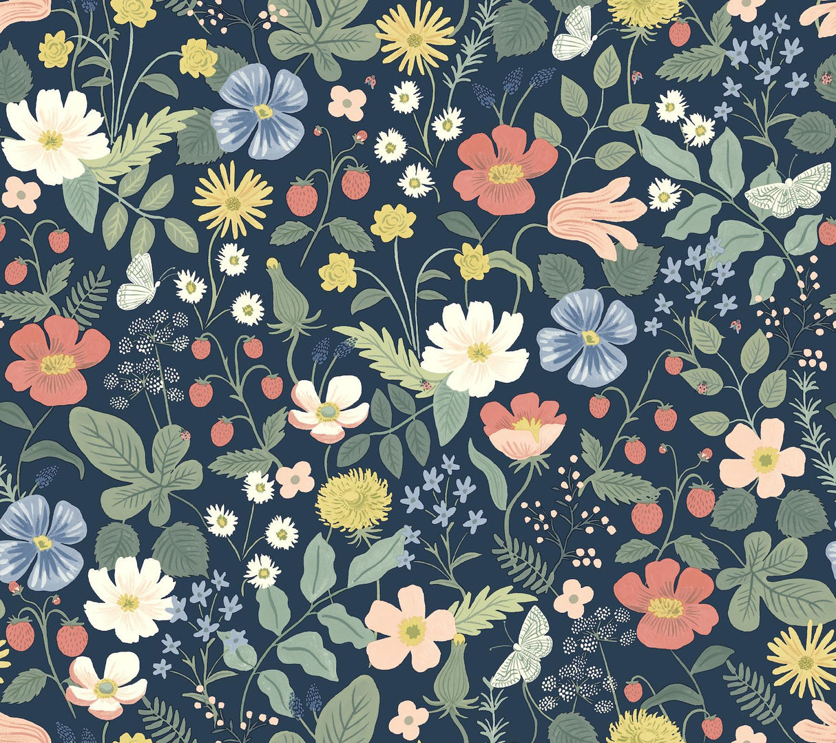 Rifle Paper Co. Strawberry Fields Blue/Pink Wallpaper