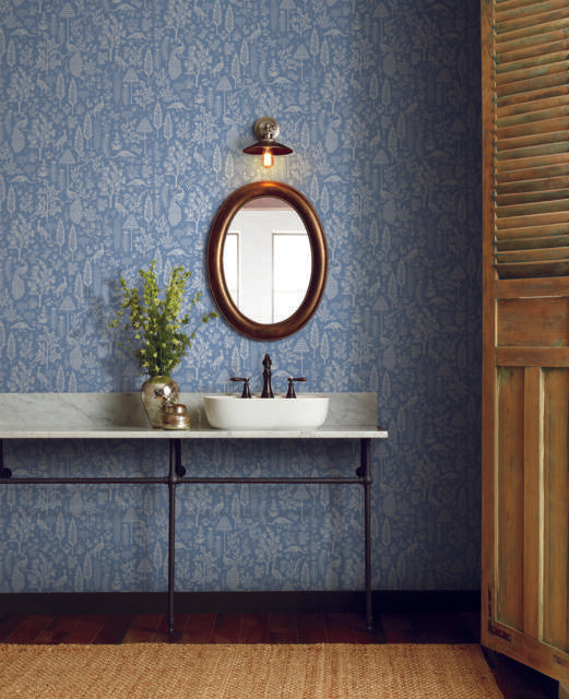 Rifle Paper Co. Menagerie Toile Light Blue Wallpaper