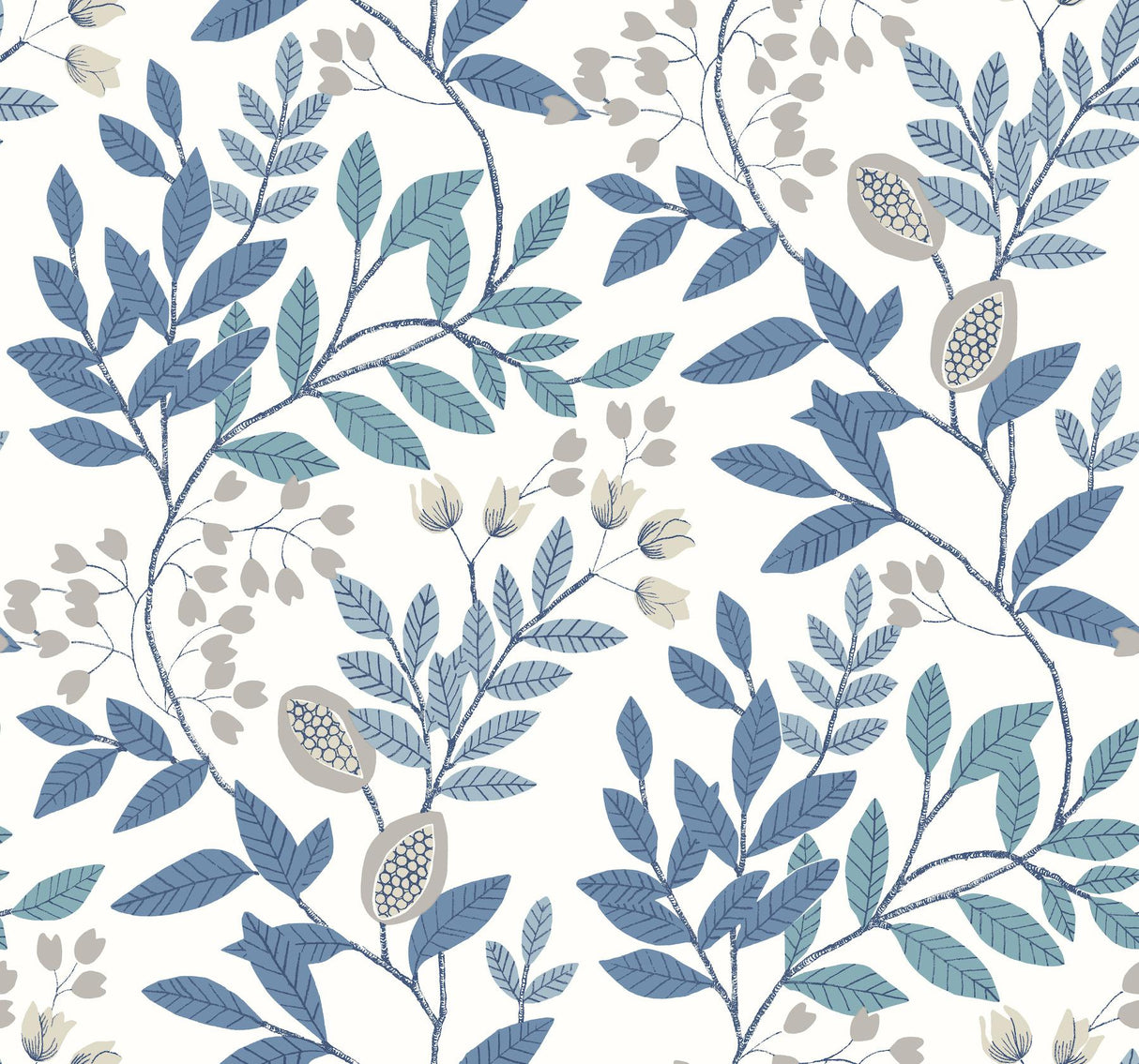 York Eden Retreat White/Blue Wallpaper