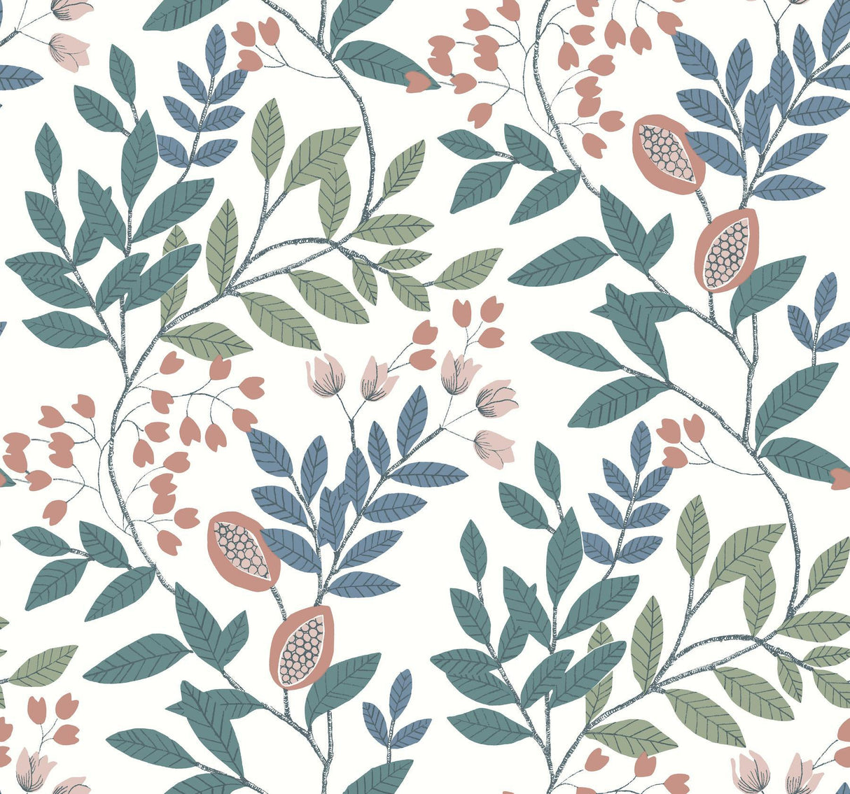 York Eden Retreat White/Pink/Teal Wallpaper