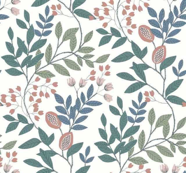 York Eden Retreat White/Pink/Teal Wallpaper