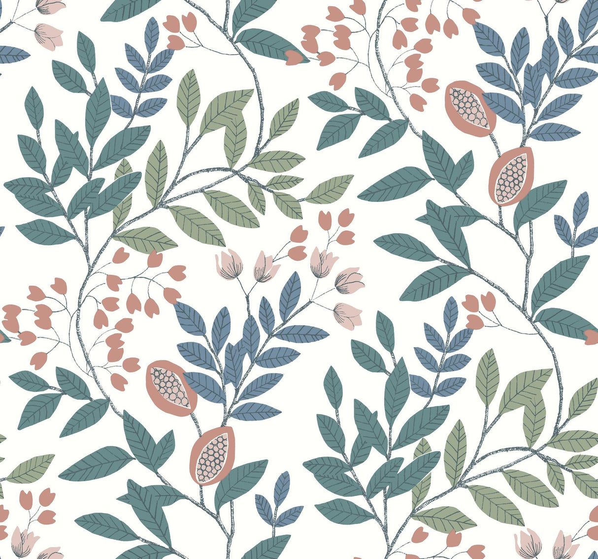 York Eden Retreat White/Pink/Teal Wallpaper