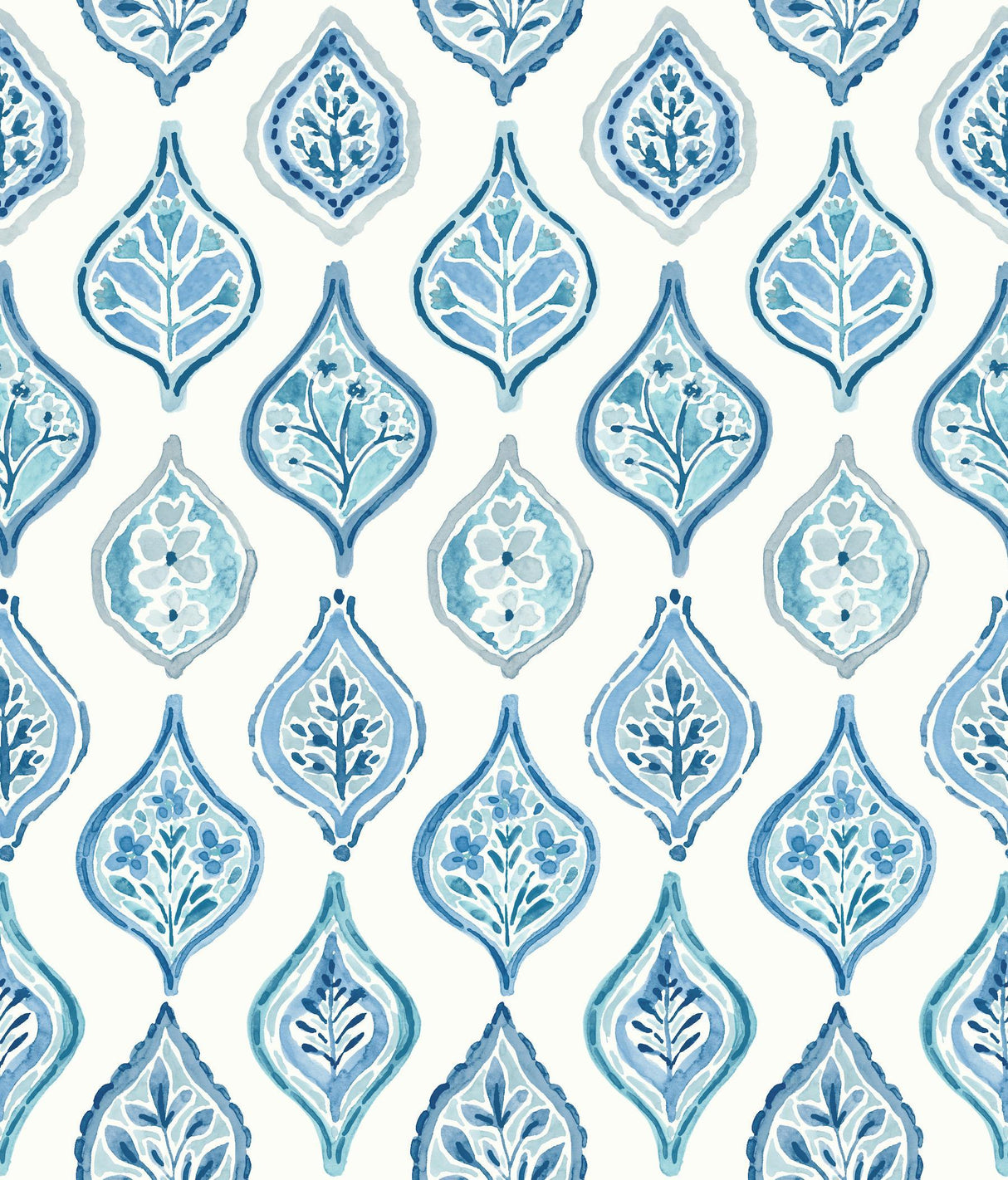 York Marketplace Motif White/Blue Wallpaper