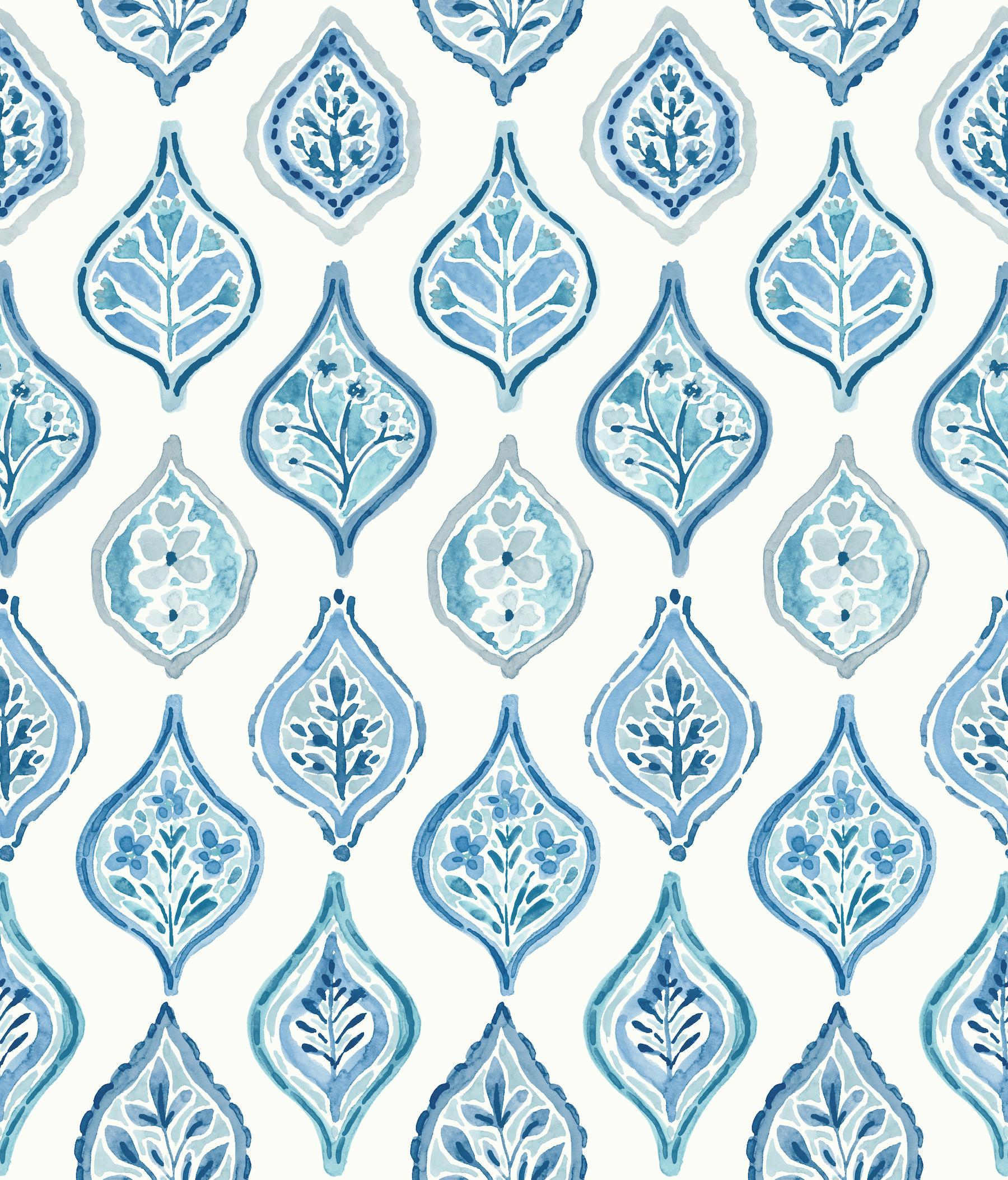 York Wallcoverings Marketplace Motif White & Blue Wallpaper
