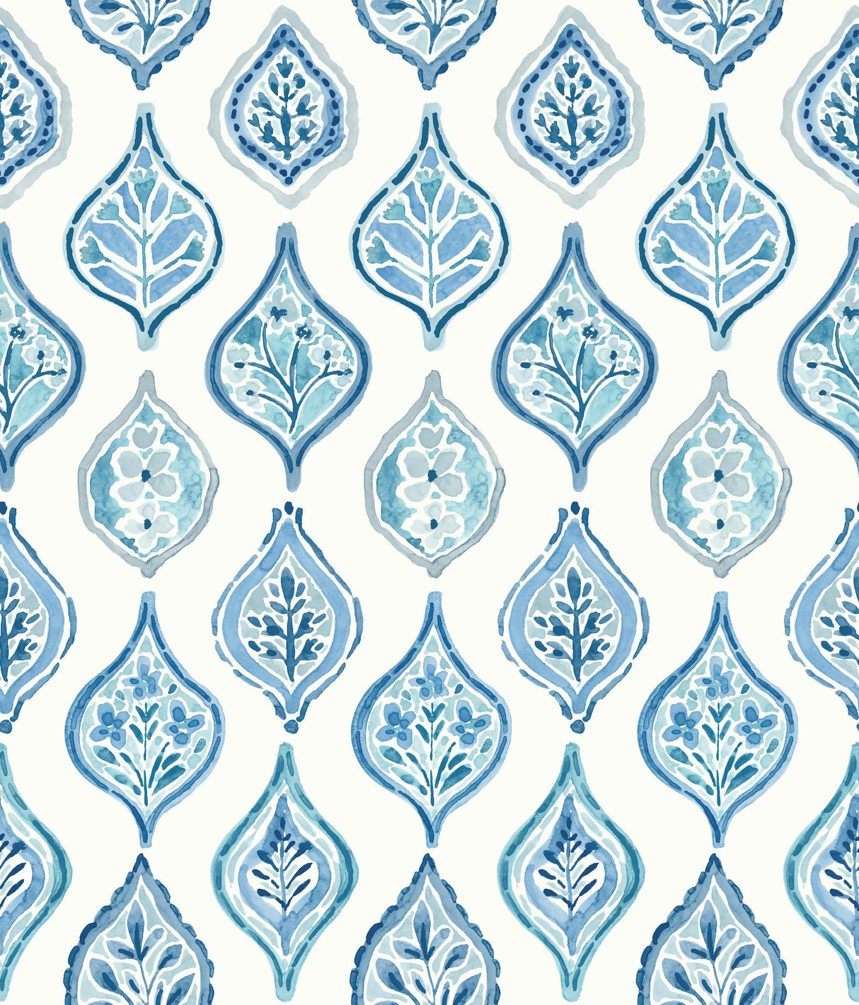 York Marketplace Motif White/Blue Wallpaper