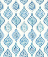 York Marketplace Motif White/Blue Wallpaper