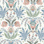 York Seaside Jacobean White/Pink/Blue Wallpaper