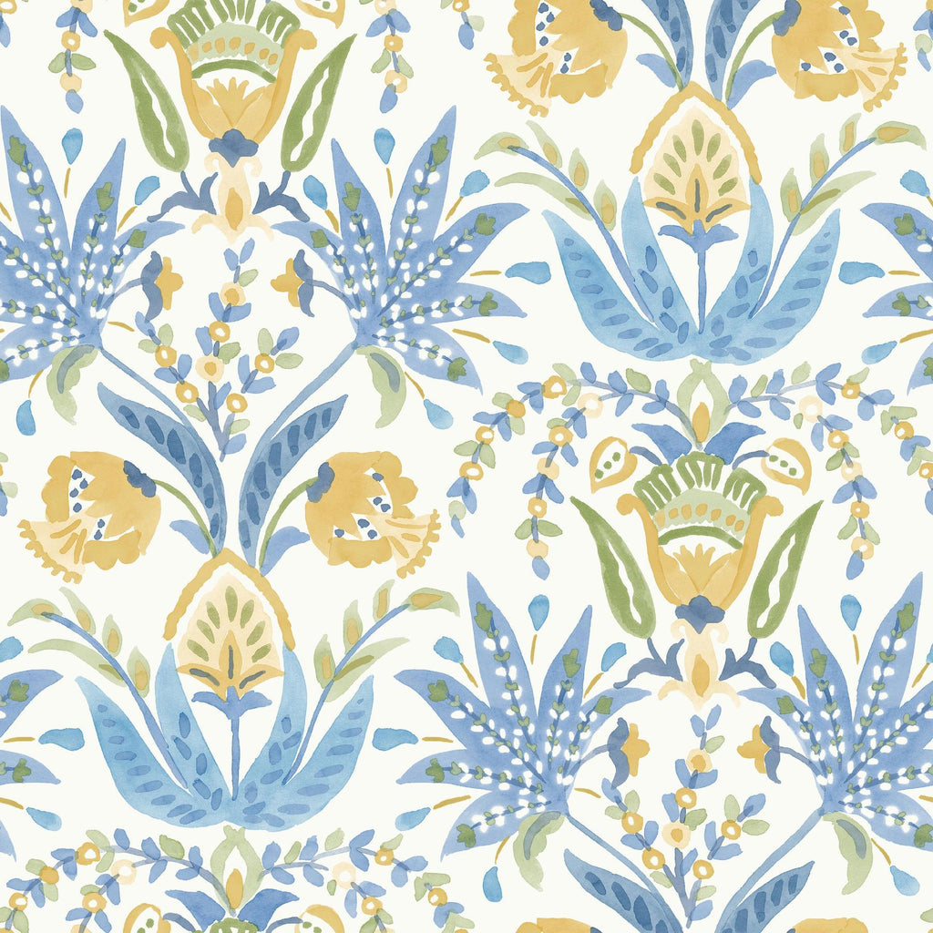 York Seaside Jacobean White/Yellow/Blue Wallpaper