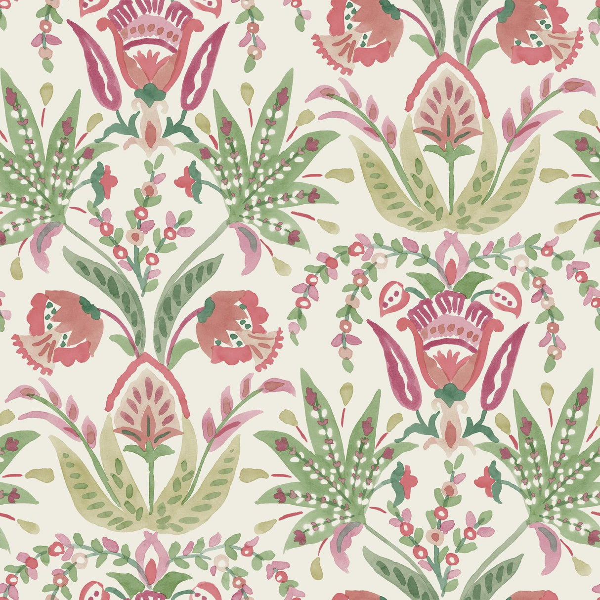 York Seaside Jacobean Beige/Green/Red Wallpaper