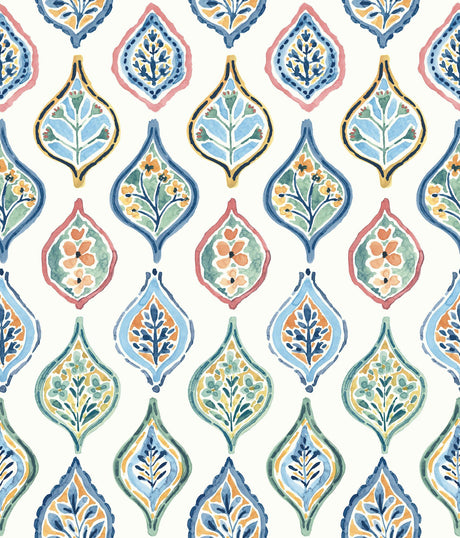 York Marketplace Motif White/Multi Wallpaper