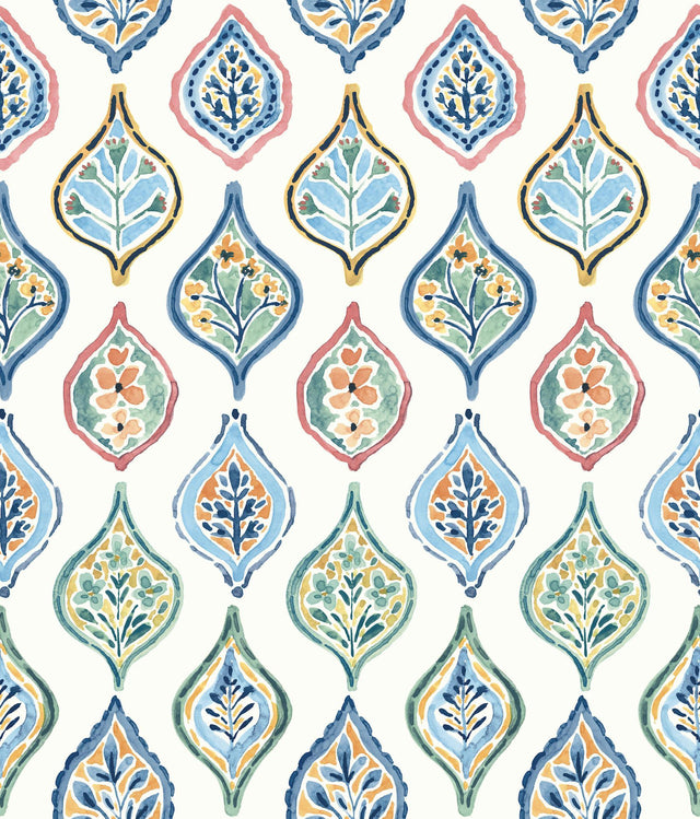 York Marketplace Motif White/Multi Wallpaper