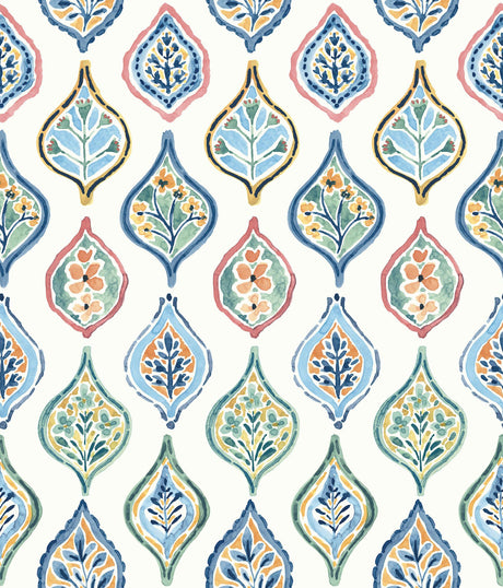 York Marketplace Motif White/Multi Wallpaper