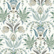York Seaside Jacobean White/Green/Blue Wallpaper