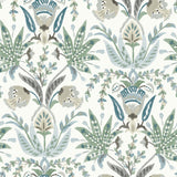 York Seaside Jacobean White/Green/Blue Wallpaper