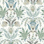 York Seaside Jacobean White/Green/Blue Wallpaper