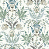 York Seaside Jacobean White/Green/Blue Wallpaper
