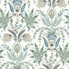 York Seaside Jacobean White/Green/Blue Wallpaper