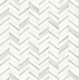 Seabrook Chevron Marble Tile Metallic Silver & Pearl Gray Wallpaper