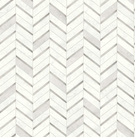 Seabrook Chevron Marble Tile Metallic Silver & Pearl Gray Wallpaper